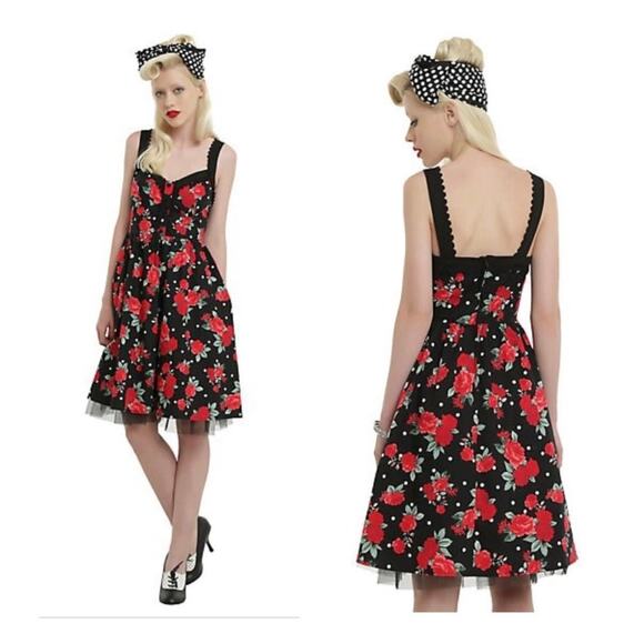 Hot Topic Rockabilly Polka Dot Rose Swing Dress small - Picture 12 of 16